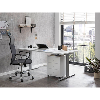 Artikelbild 5 für MÖBELPARTNER Office elektrisch höhenverstellbarer Schreibtisch kreideweiß rechteckig, Kufen-Gestell silber 160,0 x 75,0 cm, Artikelnummer 500813