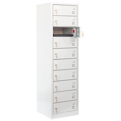 Artikelbild für LÜLLMANN Schließfachschrank mit Ladefunktion lichtgrau 526440, 10 Schließfächer 50,0 x 50,0 x 180,0 cm, Artikelnummer 186599