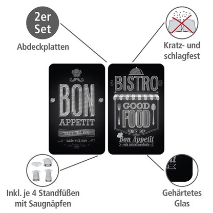 Artikelbild 2 für WENKO Herdabdeckplatten Bon Appetit schwarz, grau, 2 St., Artikelnummer 530204