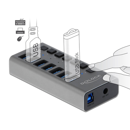 Artikelbild 2 für DeLOCK USB-Hub 7-fach grau, Artikelnummer 886121