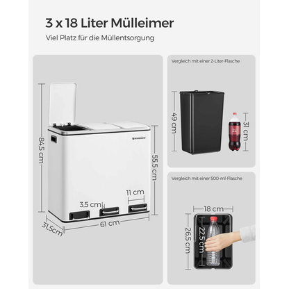 Artikelbild 6 für SONGMICS Mülltrenner 3x 18,0 l weiß, 1 St., Artikelnummer 262887