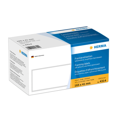 Artikelbild für HERMA Frankieretiketten 4314 weiß 164,0 x 41,0 mm, 1.000 Etiketten , Artikelnummer 514844