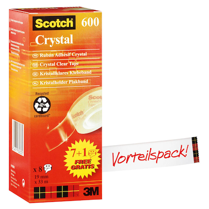Artikelbild 3 für 7 + 1 GRATIS: Scotch Crystal Klebefilm kristall-klar 19,0 mm x 33,0 m 7 Rollen + GRATIS 1 Rollen, Artikelnummer 523264