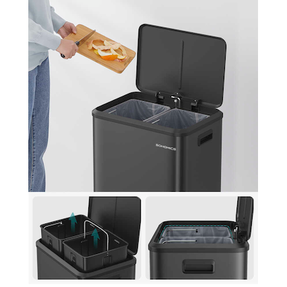 Artikelbild 5 für SONGMICS Mülleimer 2x 15,0 l schwarz, 1 St., Artikelnummer 760548