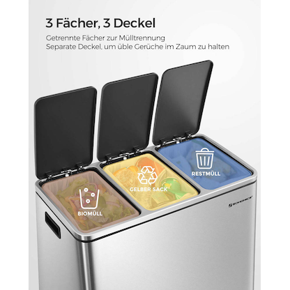 Artikelbild 2 für SONGMICS Mülltrenner 3x 18,0 l silber, 1 St., Artikelnummer 262438