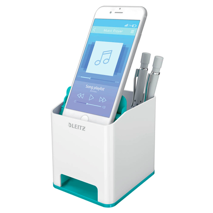 Artikelbild für LEITZ Stiftehalter WOW Duo Colour perlweiß/eisblau Polystyrol 2 Fächer 9,0 x 10,1 x 10,0 cm, Artikelnummer 644276