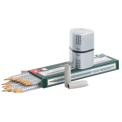 Artikelbild für FABER-CASTELL GRIP 2001 Bleistift-Set HB silber mit Radierer, 1 Set, Artikelnummer 887661