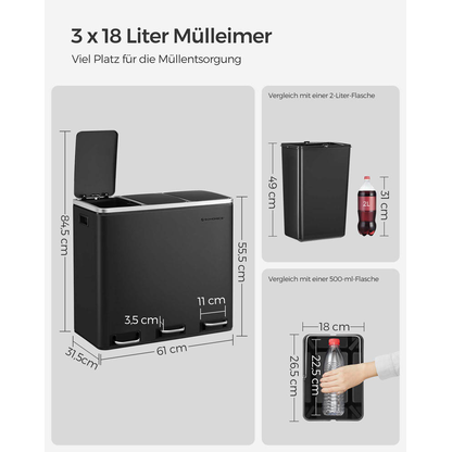 Artikelbild 6 für SONGMICS Mülltrenner 3x 18,0 l schwarz, 1 St., Artikelnummer 262756