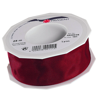 Artikelbild für PRÄSENT Geschenkband LYON glänzend bordeaux 40,0 mm x 25,0 m, Artikelnummer 205666