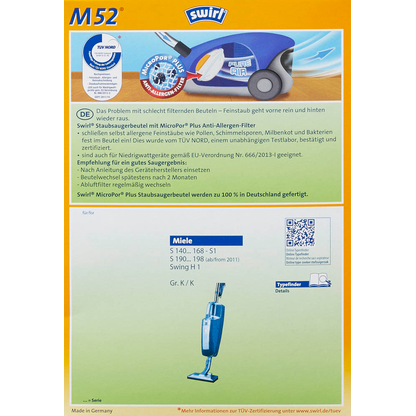 Artikelbild 4 für swirl® MicroPor® Plus M 52 Staubsaugerbeutel, 4 St., Artikelnummer 483844