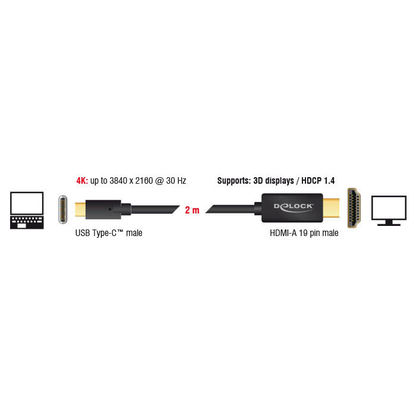 Artikelbild 2 für DeLOCK USB C/HDMI Kabel 4K 30Hz 2,0 m schwarz, 1 St., Artikelnummer 894994