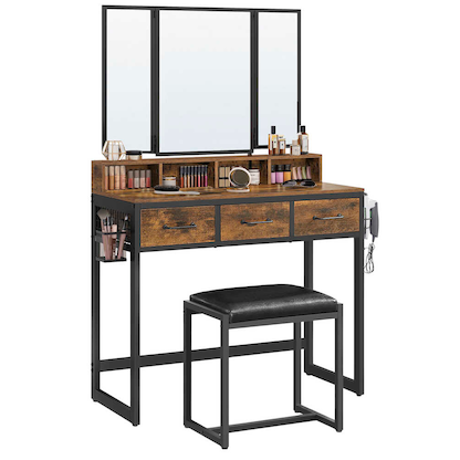 Artikelbild für VASAGLE Schminktisch rechteckig Spanplatte braun, schwarz 90,0 x 40,0 x 141,0 cm, 1 St., Artikelnummer 438368