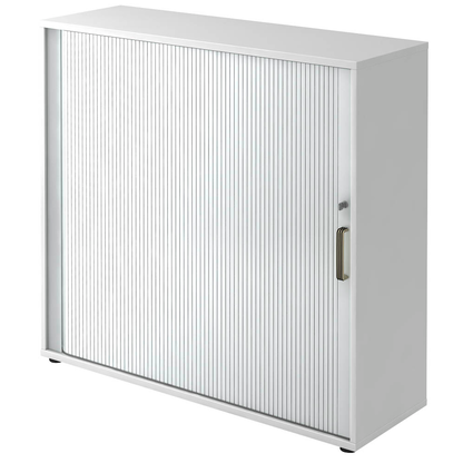 Artikelbild für HAMMERBACHER Haziender Rollladenschrank weiß, silber 2 Fachböden 120,0 x 40,0 x 110,0 cm, Artikelnummer 215172