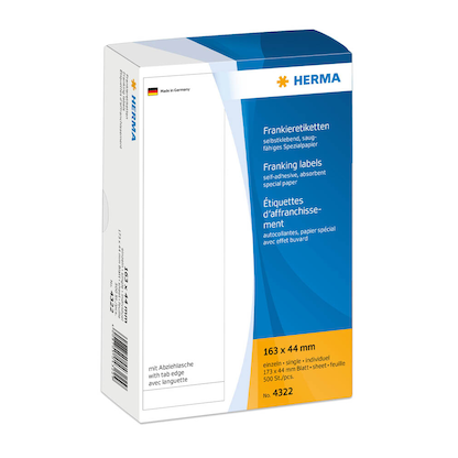 Artikelbild für HERMA Frankieretiketten 4322 weiß 163,0 x 44,0 mm, 500 Etiketten , Artikelnummer 514851
