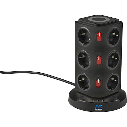 Artikelbild für as-Schwabe QI-Wireless Ladestation 12-fach Steckdosenturm 2,0 m schwarz mit USB-Buchse, Artikelnummer 972998
