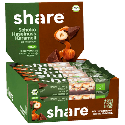 Artikelbild für share Bio Schoko, Haselnuss & Karamell Nussriegel 15 Riegel, Artikelnummer 527562