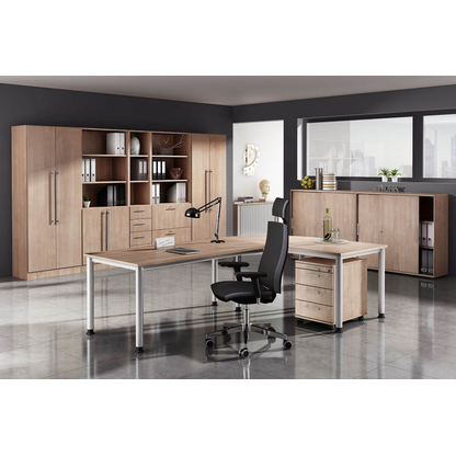 Artikelbild 4 für HAMMERBACHER Anbautisch höhenverstellbar Orbis nussbaum, silber halbrund 60,0 x 80,0 x 65,5 - 82,5 cm, Artikelnummer 637052