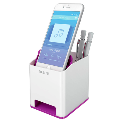 Artikelbild für LEITZ Stiftehalter WOW Duo Colour perlweiß/violett Polystyrol 2 Fächer 9,0 x 10,1 x 10,0 cm, Artikelnummer 644288