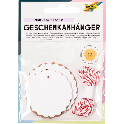 Artikelbild für folia Geschenkanhänger weiß, natur Set Rund, 12 St., Artikelnummer 963239