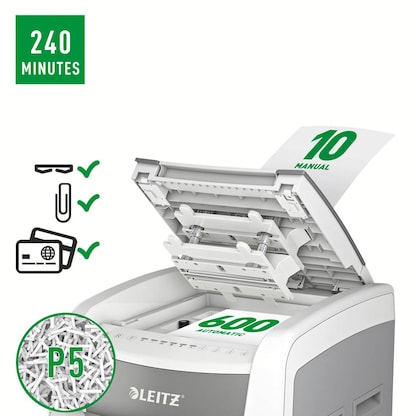 Artikelbild 14 für LEITZ IQ Autofeed Office Pro 600 Aktenvernichter mit Partikelschnitt P-5, 2 x 15 mm, bis 600 Blatt, weiß, Artikelnummer 429813