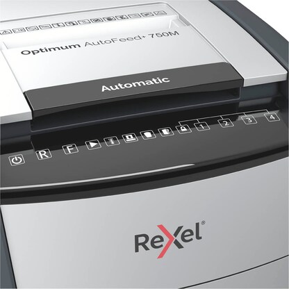 Artikelbild 9 für Rexel Optimum AutoFeed+ 750M Aktenvernichter mit Partikelschnitt P-5, 2 x 15 mm, bis 750 Blatt, schwarz, Artikelnummer 429823