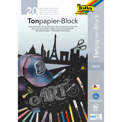 Artikelbild für folia Zeichenblock schwarz 20 Blatt DIN A4 130 g/qm, 20 Blatt, 1 Block, Artikelnummer 481635