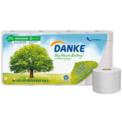 Artikelbild für DANKE Toilettenpapier 3-lagig Recyclingpapier, 8 Rollen, Artikelnummer 179277