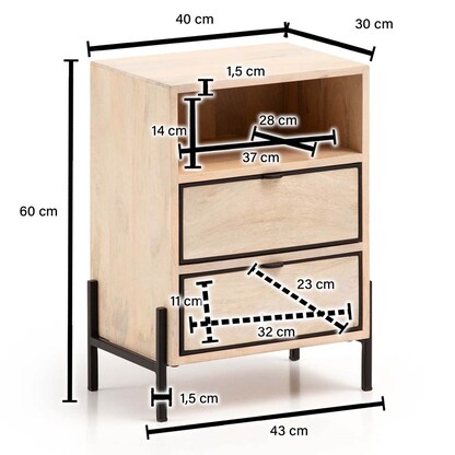 Artikelbild 2 für WOHNLING Nachttisch rechteckig Massivholz braun 43,0 x 50,0 x 60,0 cm, 1 St., Artikelnummer 314449