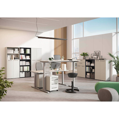 Artikelbild 4 für GERMANIA Agenda Office höhenverstellbarer Schreibtisch lichtgrau rechteckig, T-Fuß-Gestell silber 160,0 x 80,0 cm, Artikelnummer 385319