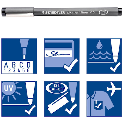 Artikelbild 5 für STAEDTLER pigment liner 308 Fineliner schwarz 0,1 + 0,3 + 0,5 + 0,7 mm, 4 St., Artikelnummer 533077