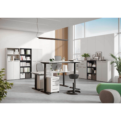 Artikelbild 6 für GERMANIA Agenda Office höhenverstellbarer Schreibtisch lichtgrau rechteckig, C-Fuß-Gestell schwarz 180,0 x 80,0 cm, Artikelnummer 385199