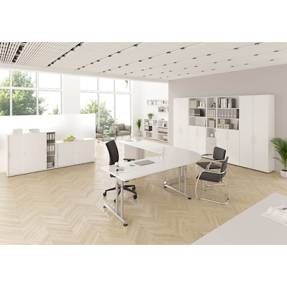 Artikelbild 7 für HAMMERBACHER ZS16 höhenverstellbarer Schreibtisch weiß rechteckig, C-Fuß-Gestell silber 160,0 x 80,0 cm, Artikelnummer 992354