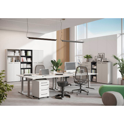 Artikelbild 6 für GERMANIA Agenda Office höhenverstellbarer Schreibtisch lichtgrau rechteckig, T-Fuß-Gestell silber 160,0 x 80,0 cm, Artikelnummer 385319