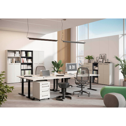 Artikelbild 4 für GERMANIA Agenda Office höhenverstellbarer Schreibtisch lichtgrau rechteckig, C-Fuß-Gestell schwarz 180,0 x 80,0 cm, Artikelnummer 385199