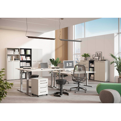 Artikelbild 7 für GERMANIA Agenda Office höhenverstellbarer Schreibtisch lichtgrau rechteckig, T-Fuß-Gestell silber 160,0 x 80,0 cm, Artikelnummer 385319