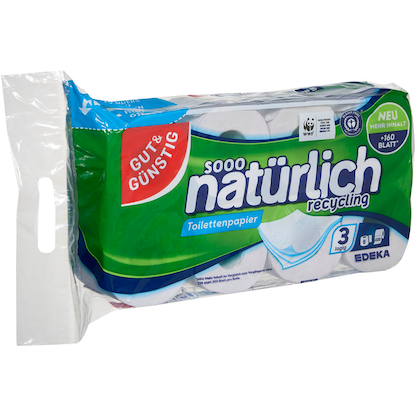 Artikelbild 3 für GUT&GÜNSTIG Toilettenpapier natürlich recycling 3-lagig Recyclingpapier, 8 Rollen, Artikelnummer 679799