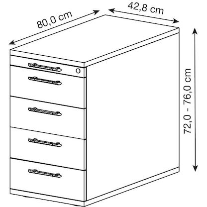 Artikelbild 2 für HAMMERBACHER Orbis Standcontainer lichtgrau 5 Auszüge Kunststoff-Relinggriff silber 42,8 x 80,0 x 72,0 - 76,0 cm, Artikelnummer 373860