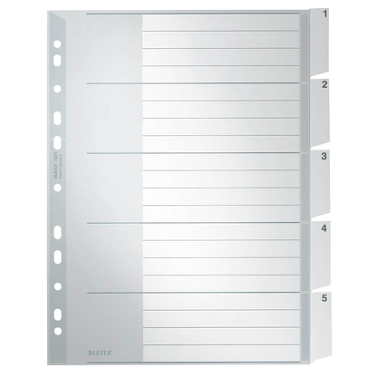 Artikelbild für LEITZ Ordnerregister DIN A4 Vollformat, Überbreite 1-5 grau-weiß 5-teilig, 1 Satz, Artikelnummer 445465