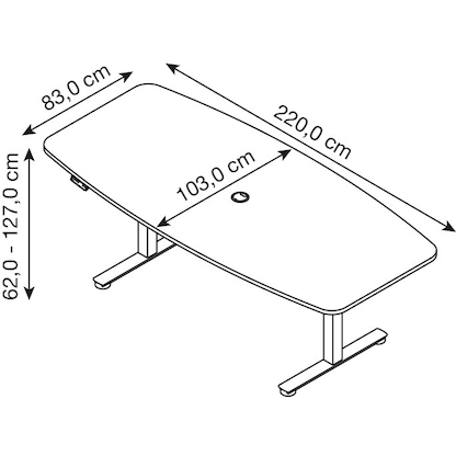 Artikelbild 2 für HAMMERBACHER Konferenztisch XDSM22 lichtgrau Tonnenform, T-Fuß-Gestell silber, 220,0 x 83,0/103,0 x 62,0 - 127,0 cm, Artikelnummer 496471