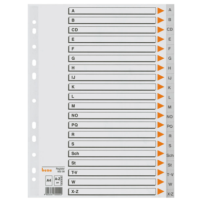 Artikelbild für bene Ordnerregister DIN A4 Vollformat A-Z grau 21-teilig, 1 Satz, Artikelnummer 401893