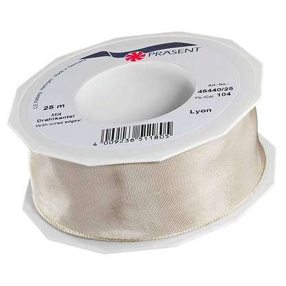 Artikelbild für PRÄSENT Geschenkband LYON glänzend creme 40,0 mm x 25,0 m, Artikelnummer 205641