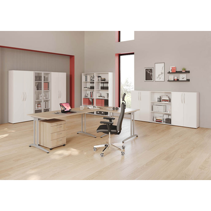 Artikelbild 5 für HAMMERBACHER Altus Schreibtisch eiche rechteckig, C-Fuß-Gestell silber 160,0 x 80,0 cm, Artikelnummer 628622