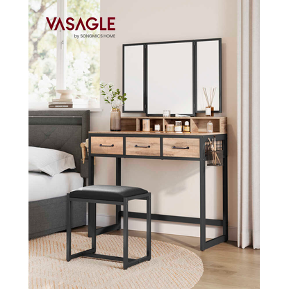 Artikelbild 7 für VASAGLE Schminktisch rechteckig Spanplatte eiche, schwarz 90,0 x 40,0 x 141,0 cm, 1 St., Artikelnummer 759468