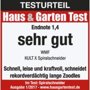 Testsiegel Haus & Garten Test: WMF KULT X Spiralschneider erhält Endnote 1,4, „sehr gut“. Besonders schnell, leise, kraftvoll, schneidet lange Zoodles
