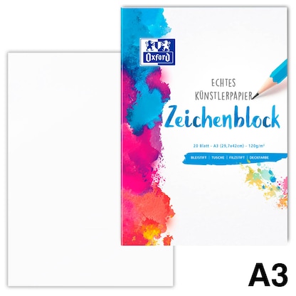 Artikelbild für OXFORD Zeichenblock Schule DIN A3 120 g/qm, 20 Blatt, 1 Block, Artikelnummer 486264