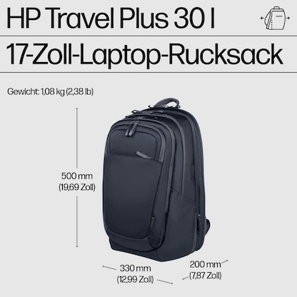 Artikelbild 5 für HP Laptop-Rucksack Travel Plus Kunstfaser blau bis 43,2 cm (17 Zoll), Artikelnummer 506267