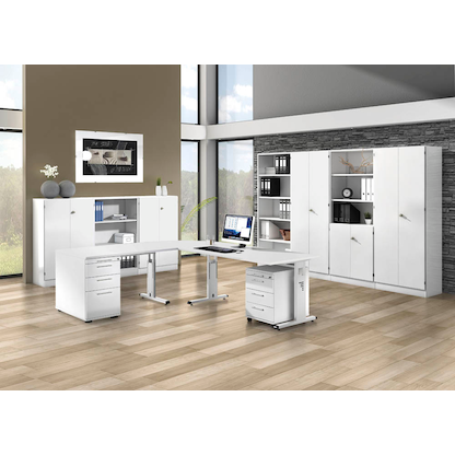 Artikelbild 7 für HAMMERBACHER Gradeo höhenverstellbarer Schreibtisch weiß L-Form, C-Fuß-Gestell silber 200,0 x 80,0/120,0 cm, Artikelnummer 443404