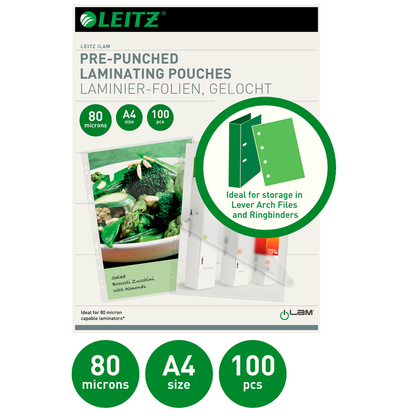 Artikelbild 4 für LEITZ Laminierfolien glänzend für A4 80 micron Universal-Lochung, 100 St., Artikelnummer 727844