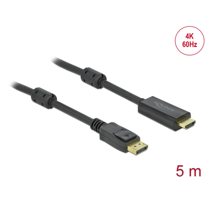 Artikelbild für DeLOCK DisplayPort 1.2/High Speed HDMI Kabel 4K 60 Hz 5,0 m schwarz, 1 St., Artikelnummer 895221