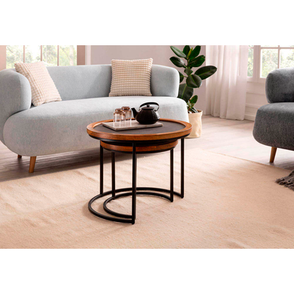 Artikelbild 4 für WOHNLING Couchtische-Set rund Massivholz braun, 1 Set, Artikelnummer 314629